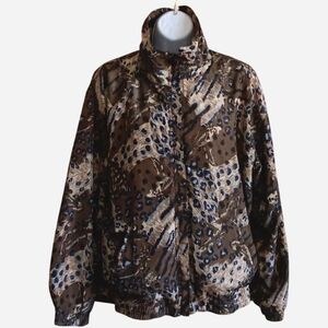 Feather & Leopard Print Lightweight Bomber Jacket Zip Streetwear Hip Hop Small